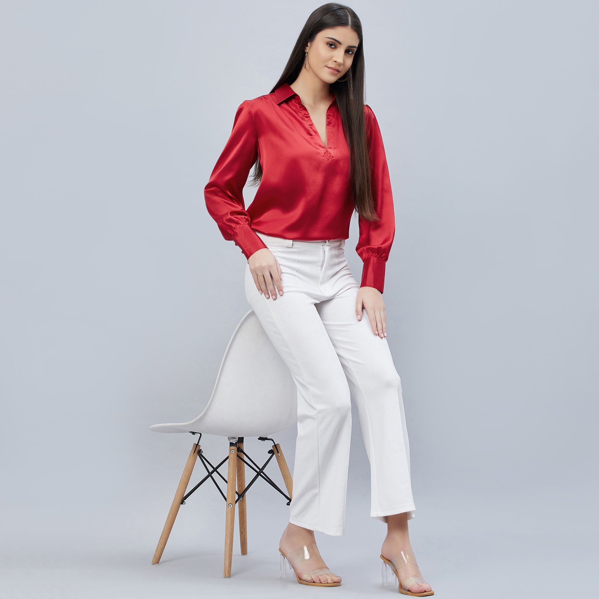 Buy First Resort by Ramola Bachchan First Resort by Ramola Bachchan Classic  Embellished Detail Satin Casual Shirt at Redfynd