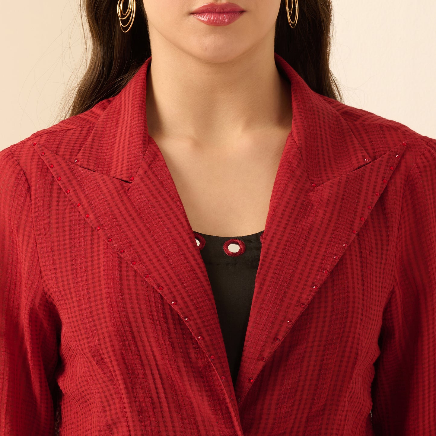 Red Embellished Short Blazer