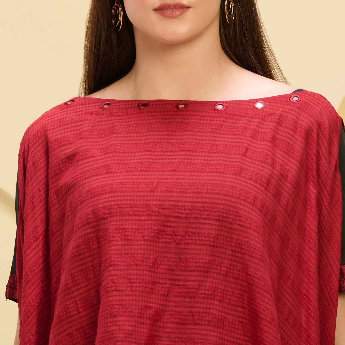 Red Mirror Hand Embroidered Asymmetric Cover-Up