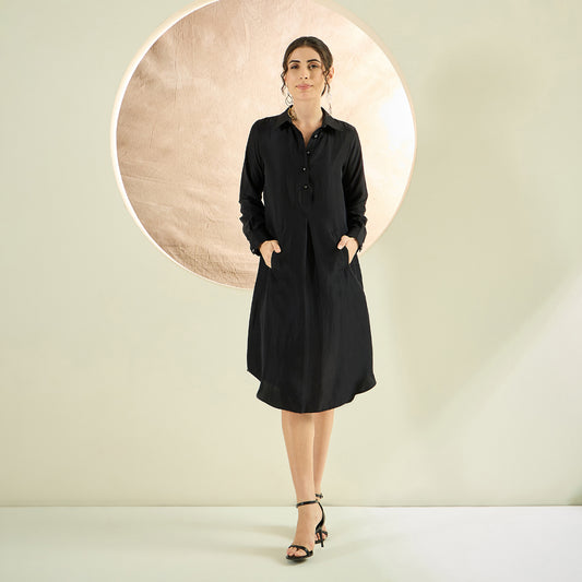 Black Silk Shirt Dress