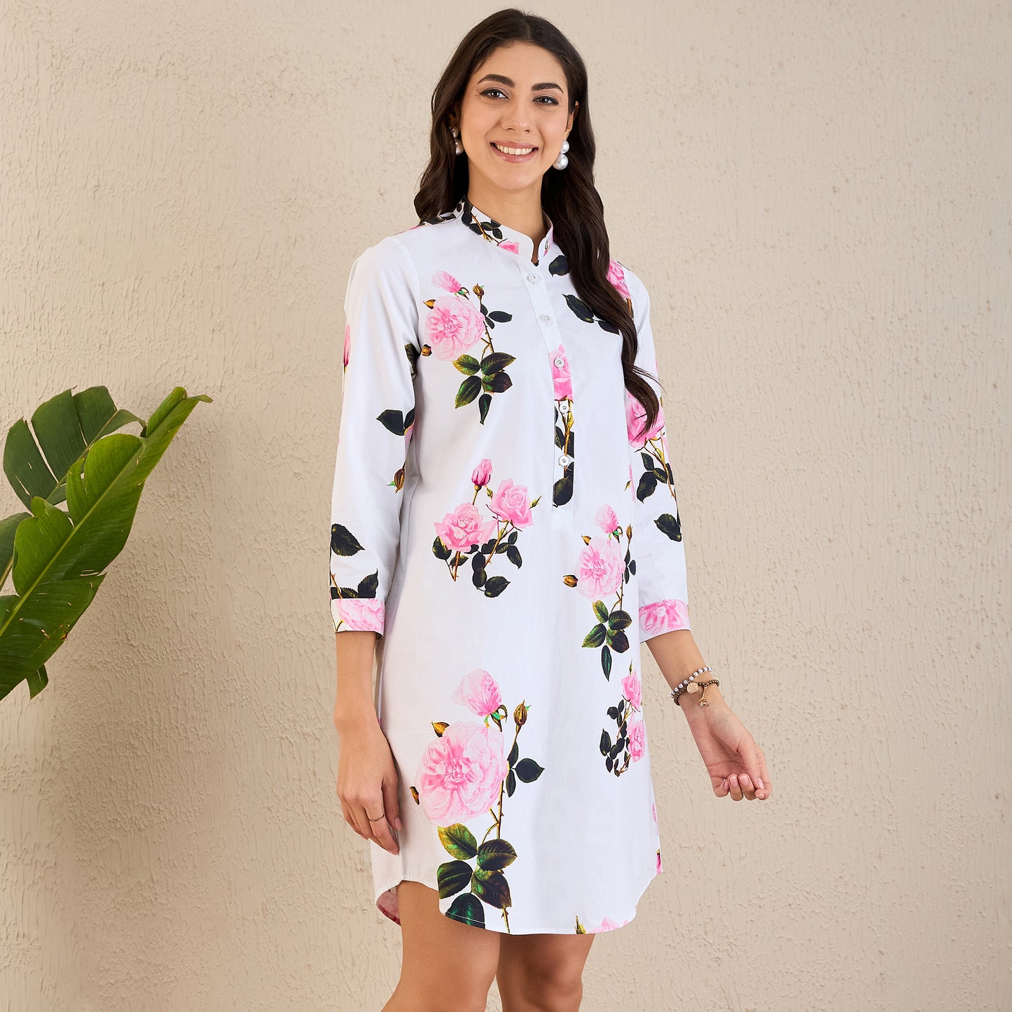 Pink Floral Shirt Dress