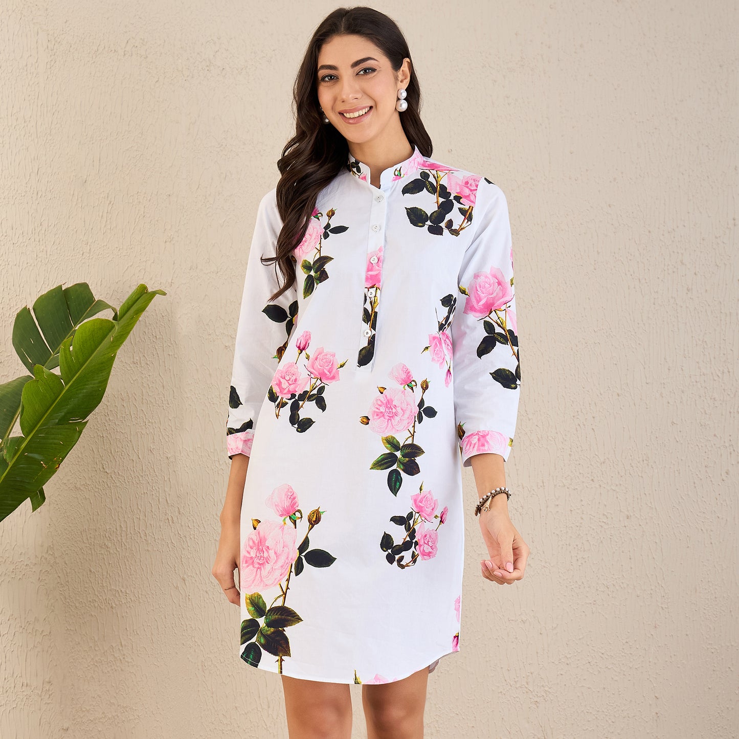 Pink Floral Shirt Dress