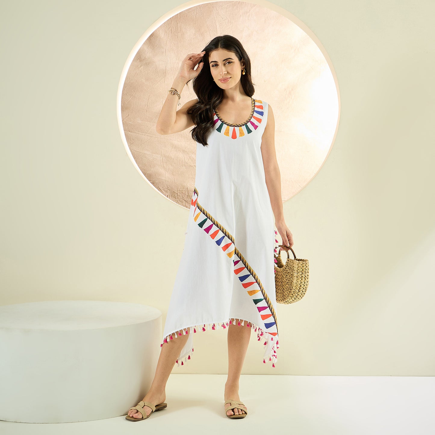 Multicoloured A-Line Tassel Dress