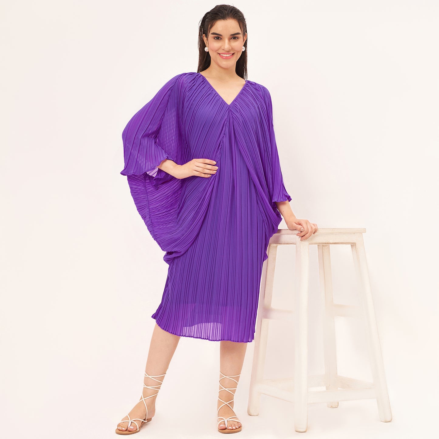 Bright Purple Pleated Kaftan Dress