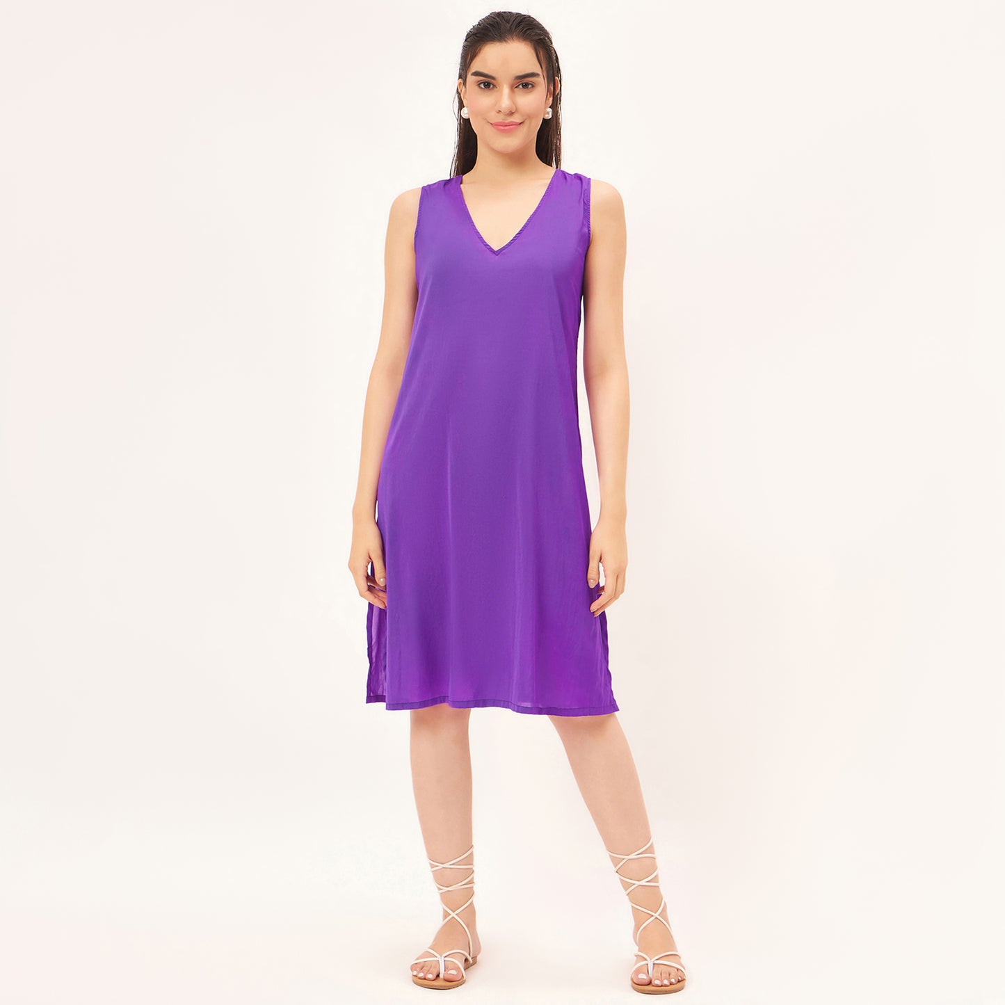 Bright Purple Pleated Kaftan Dress