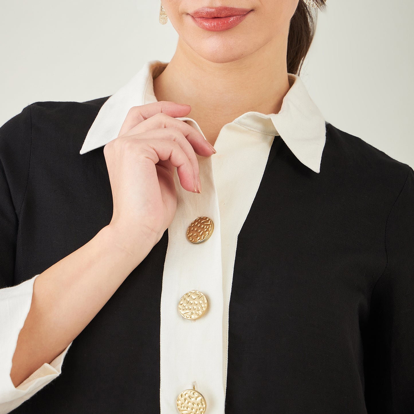 Black and Off-White Linen Shirt Dress