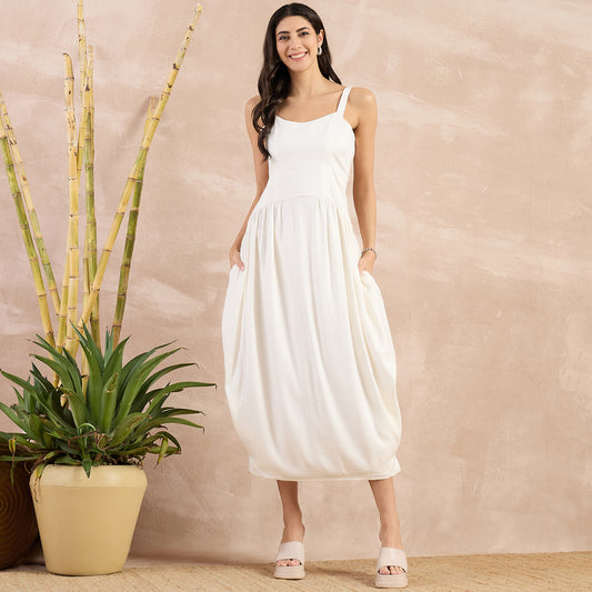 Off-White Herringbone Mid Length Dress