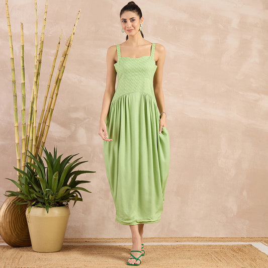 Pastel Green Herringbone Mid Length Dress