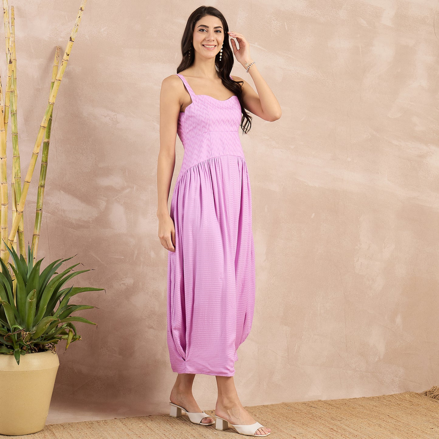 Purple Herringbone Mid Length Dress