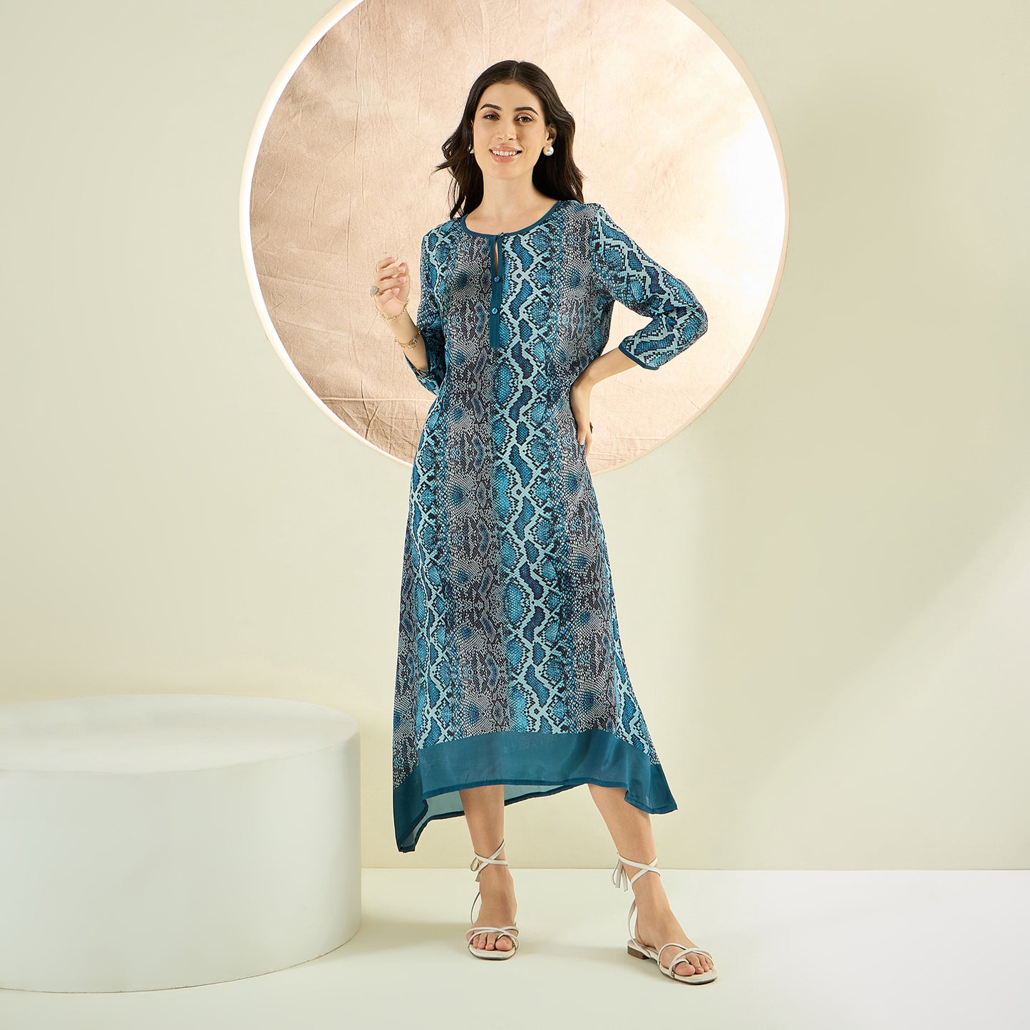 Teal Python Print Slimline Kaftan Dress