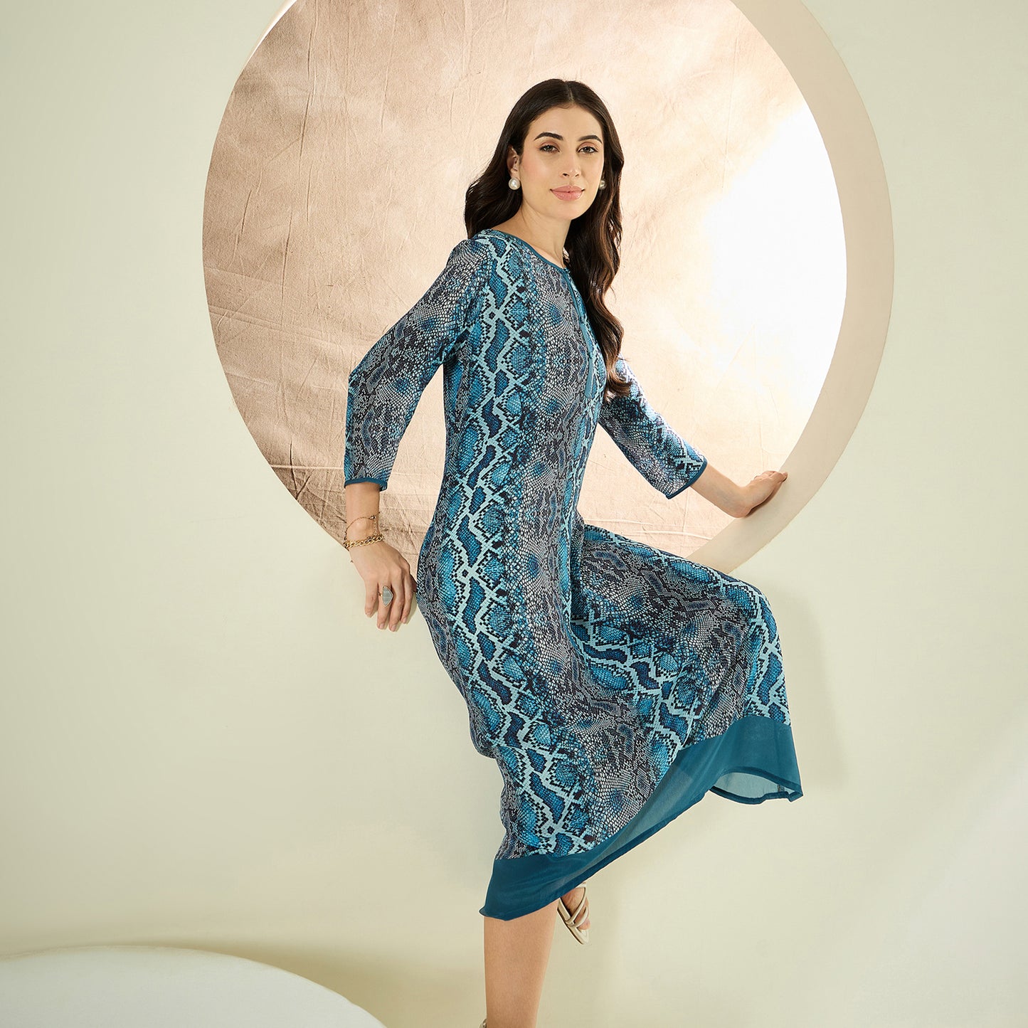 Teal Python Print Slimline Kaftan Dress