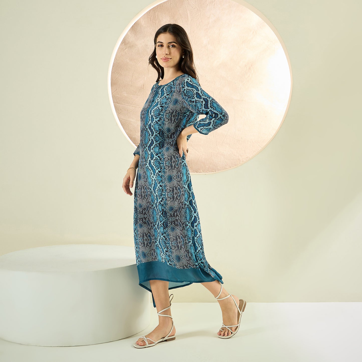 Teal Python Print Slimline Kaftan Dress