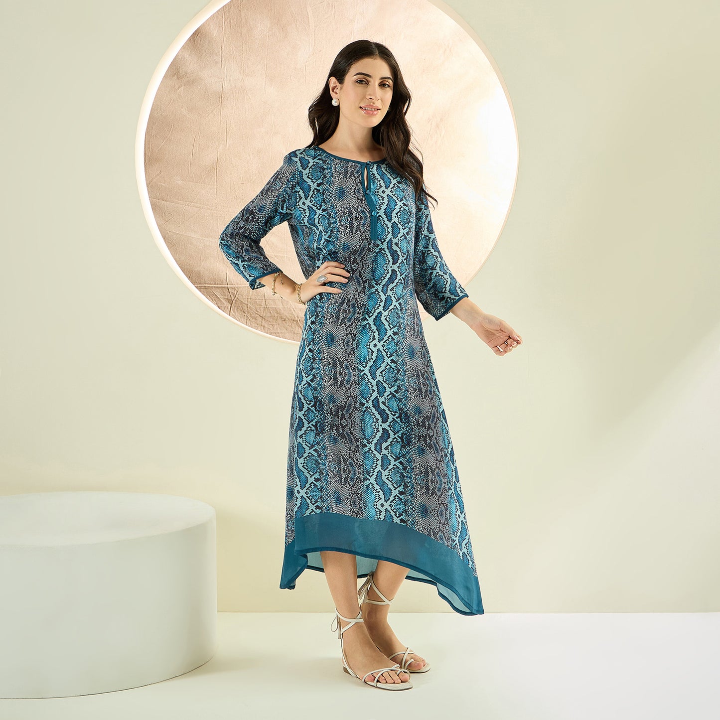 Teal Python Print Slimline Kaftan Dress