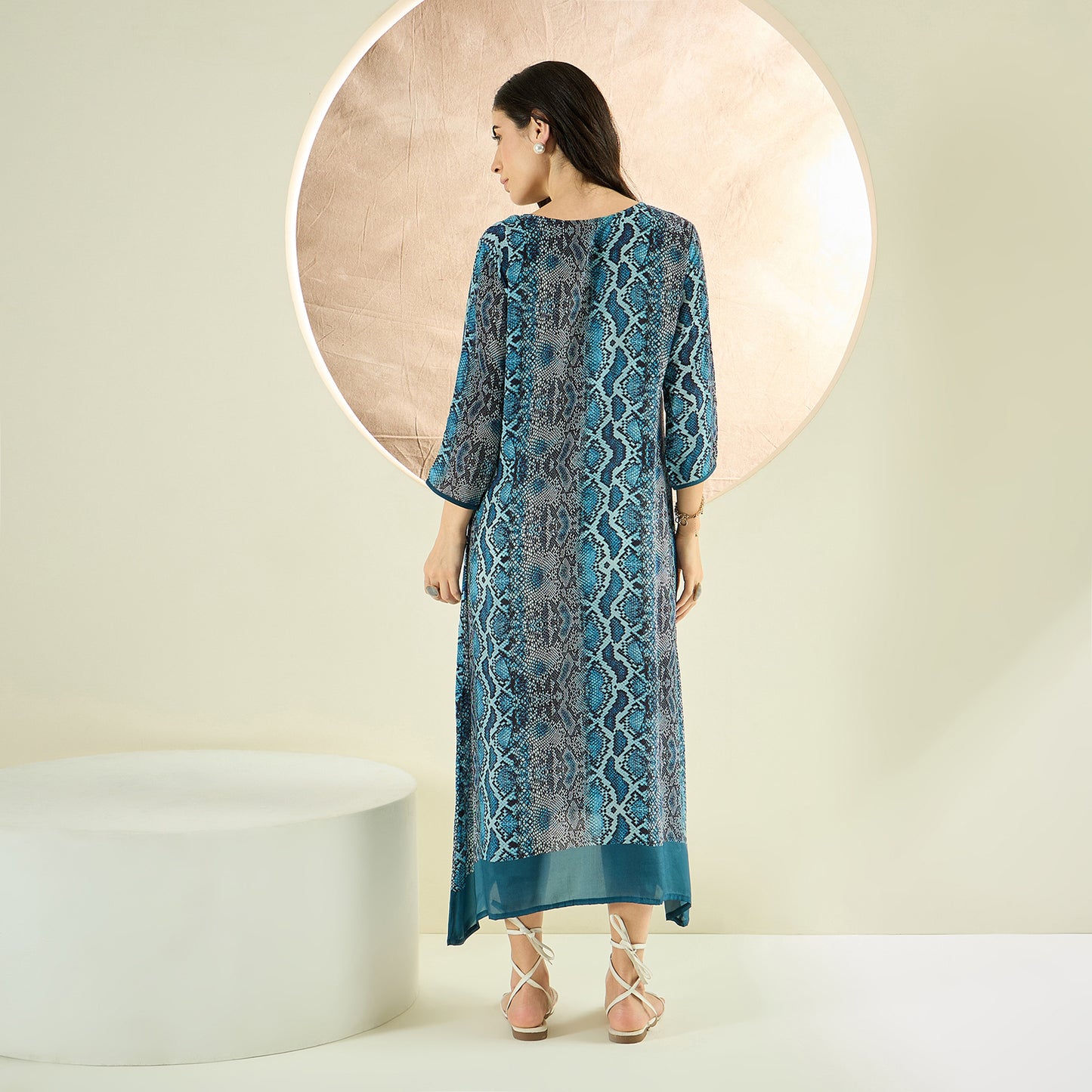 Teal Python Print Slimline Kaftan Dress