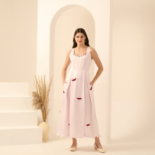 Pink and Red Boat Applique Ankle Length Dress