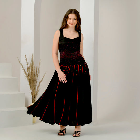 Black and Red Embellished and Mirror Hand Embroidered Maxi Dress