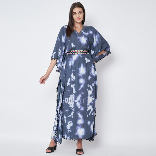 Dark Blue Tie-Dye Full Length Kaftan