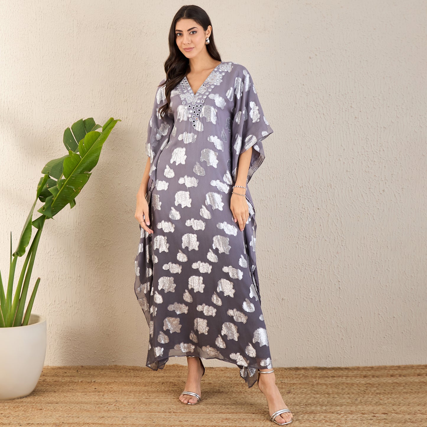 Dark Grey Ombre Full Length Kaftan