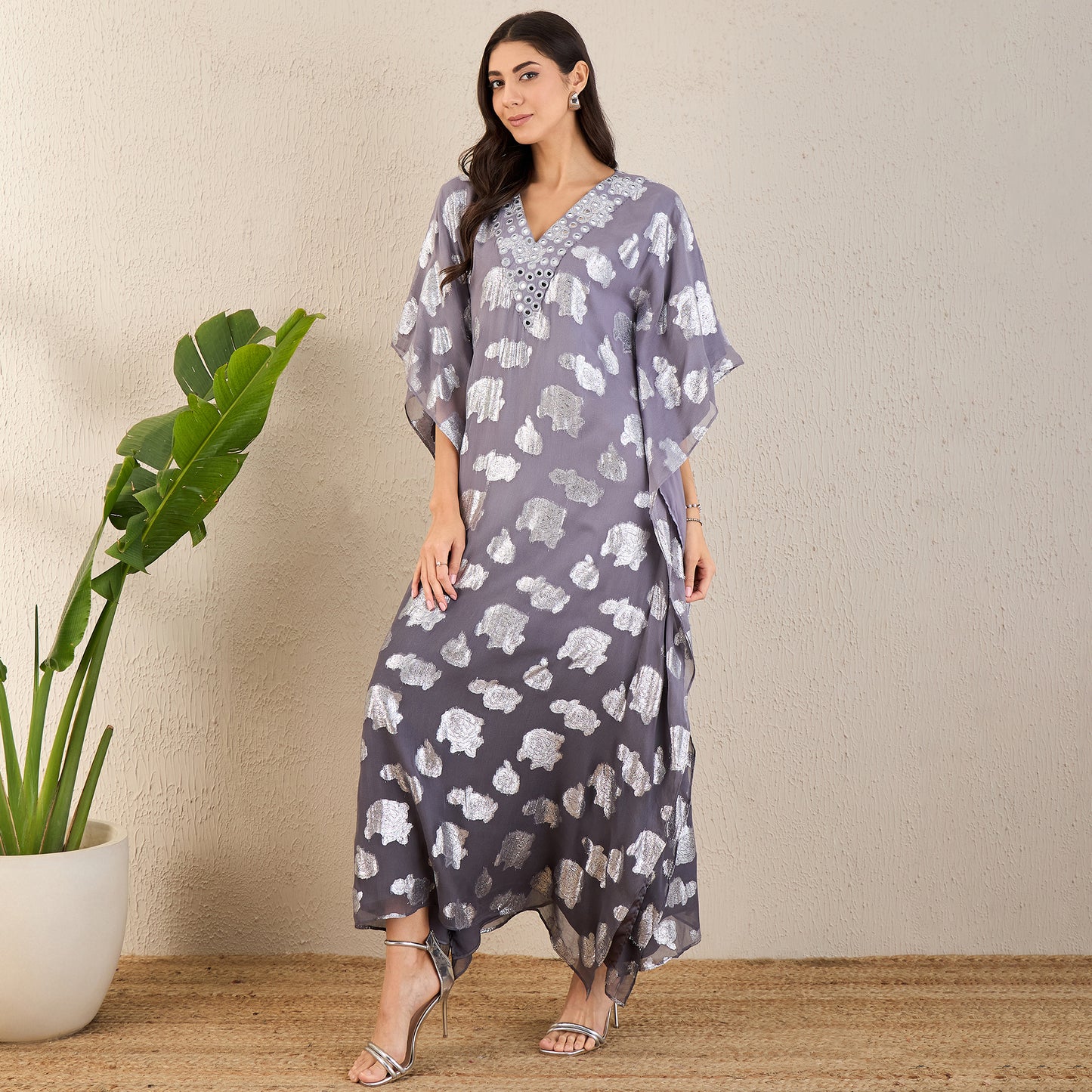 Dark Grey Ombre Full Length Kaftan