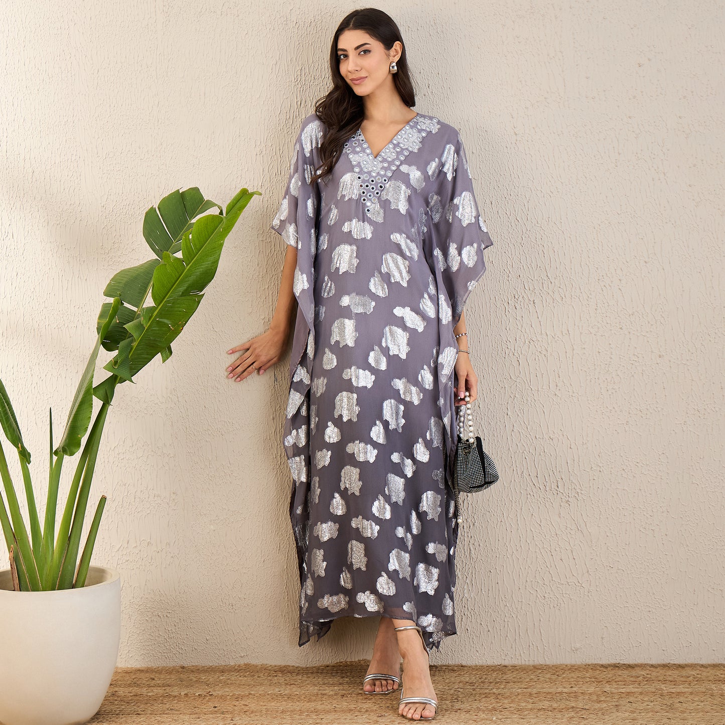 Dark Grey Ombre Full Length Kaftan