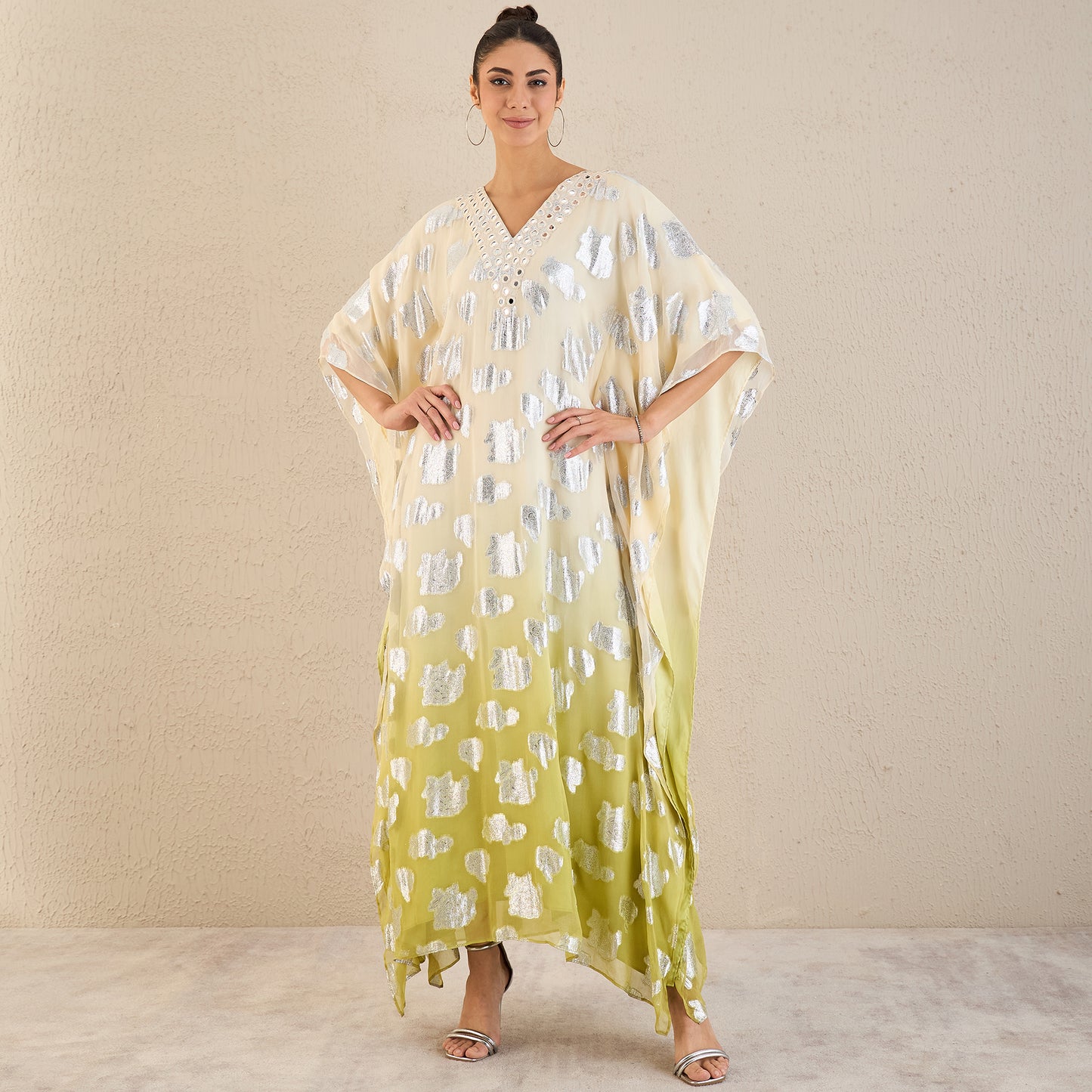 Off-White and Green Ombre Full Length Kaftan