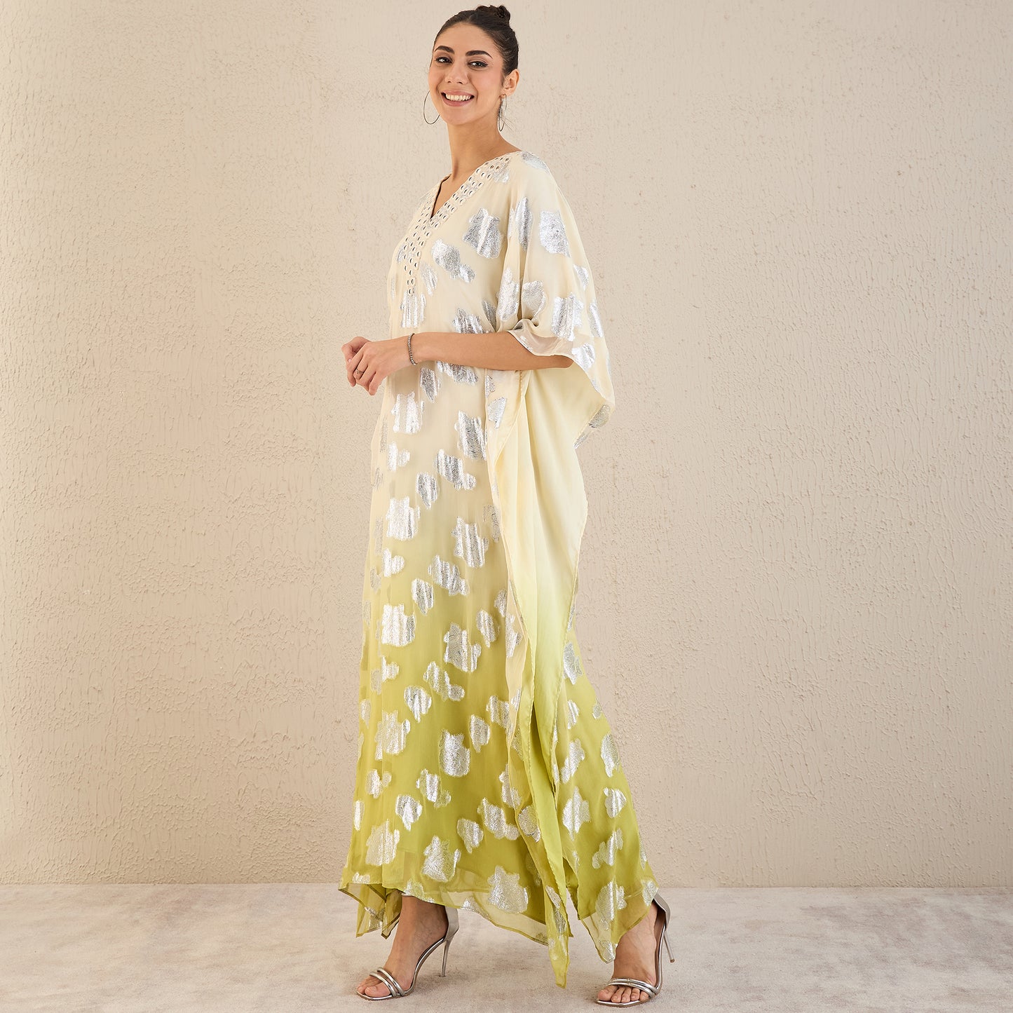 Off-White and Green Ombre Full Length Kaftan