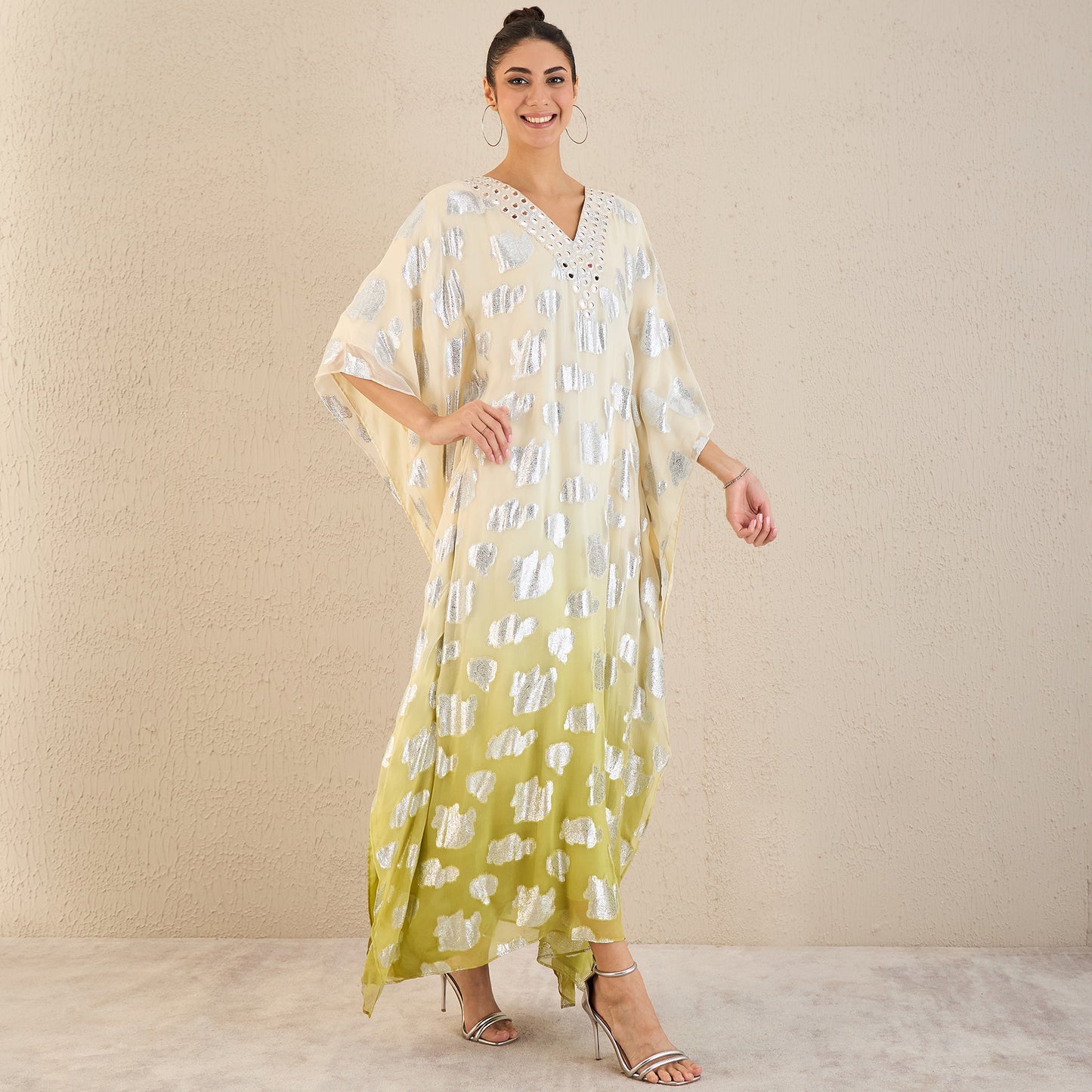 Off-White and Green Ombre Full Length Kaftan