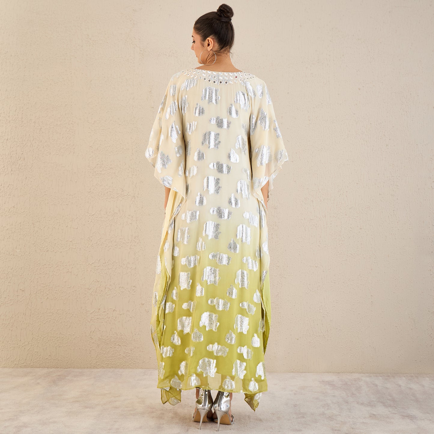 Off-White and Green Ombre Full Length Kaftan