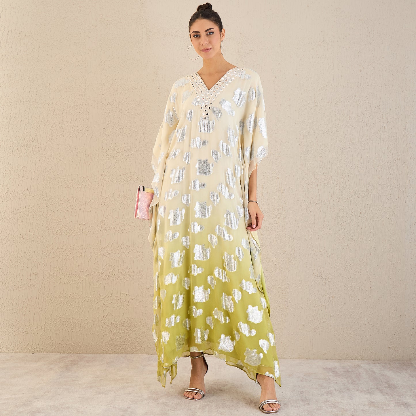 Off-White and Green Ombre Full Length Kaftan