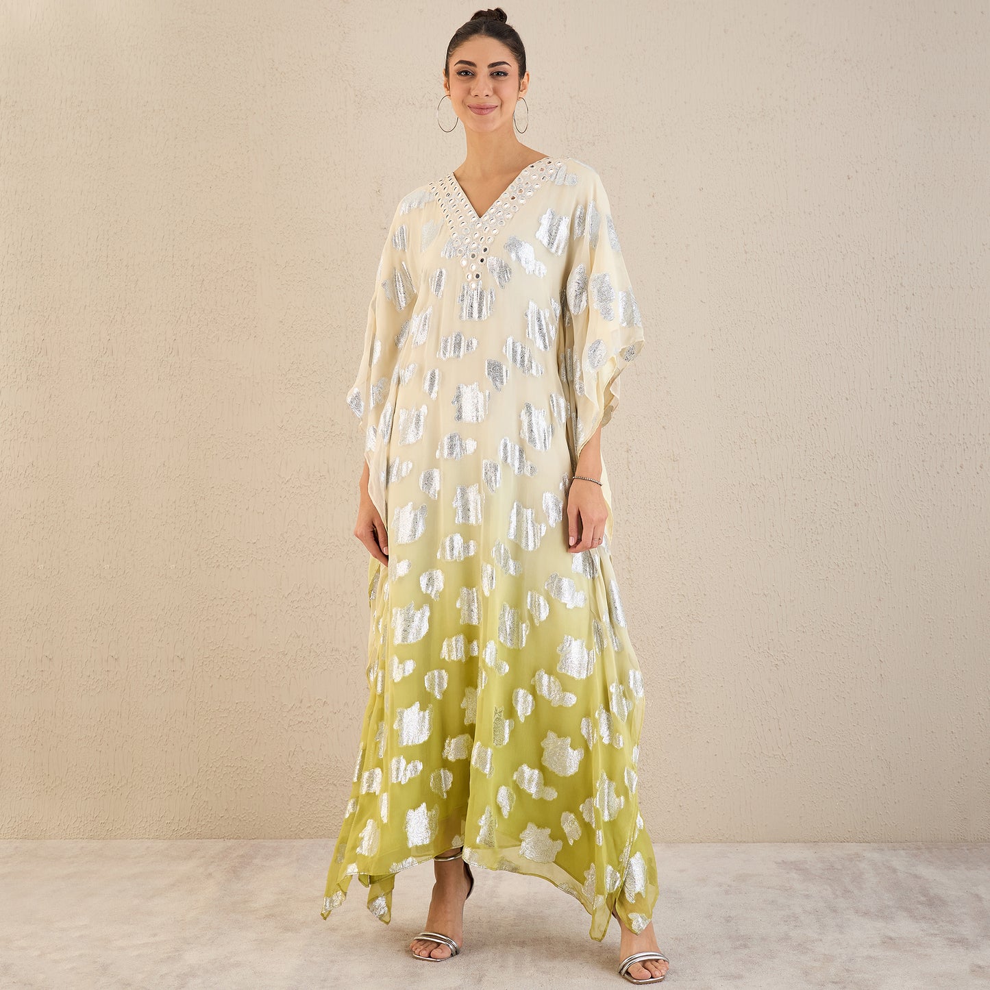 Off-White and Green Ombre Full Length Kaftan