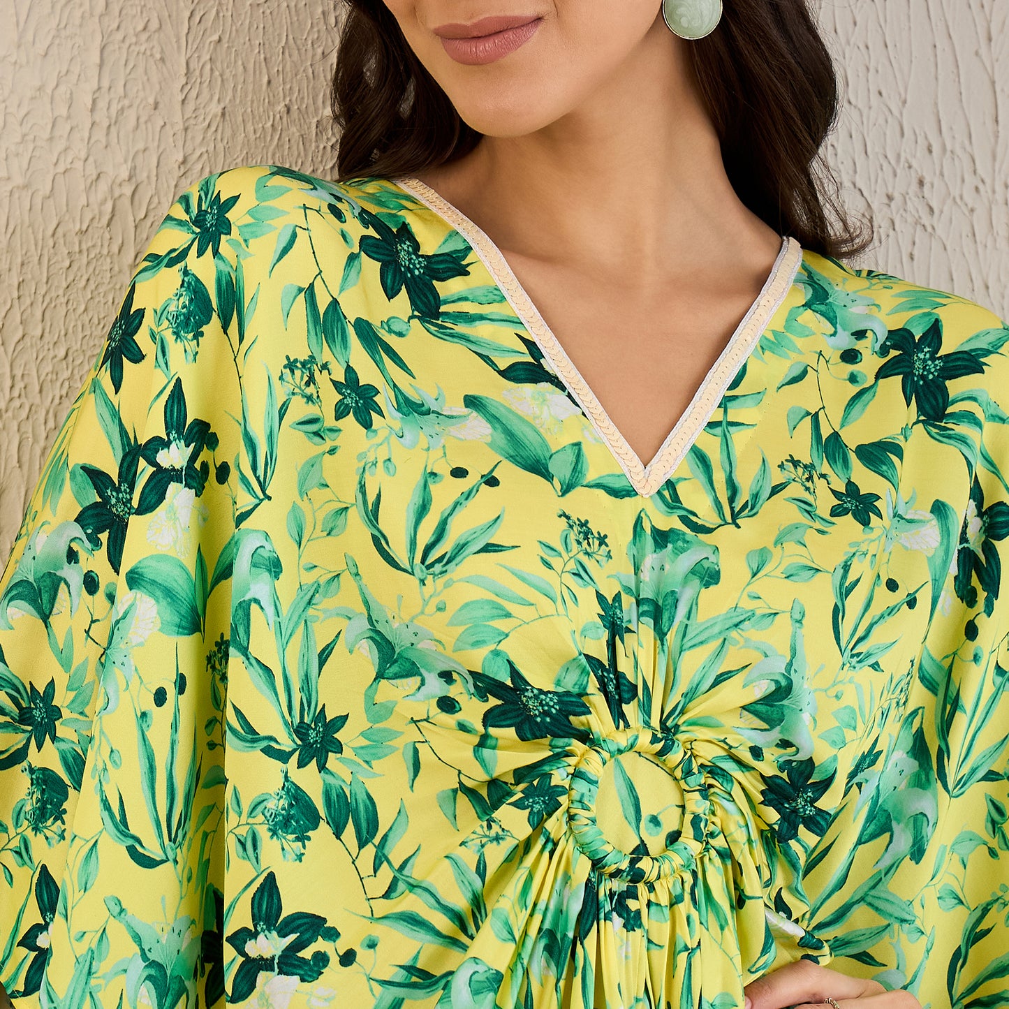 Yellow and Lime Green Floral Full Length Kaftan