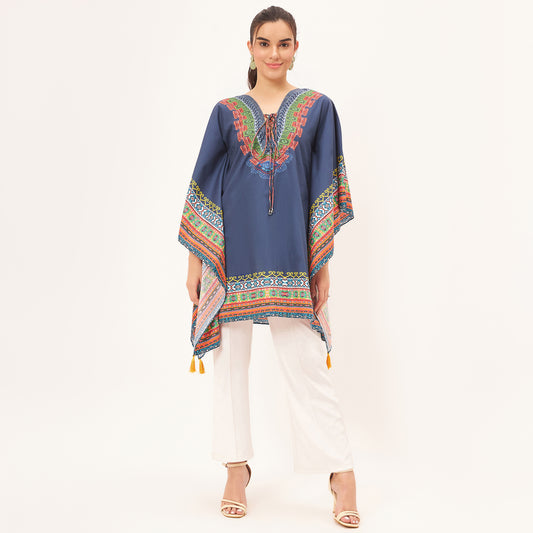 Dark Blue Tribal Kaftan Top