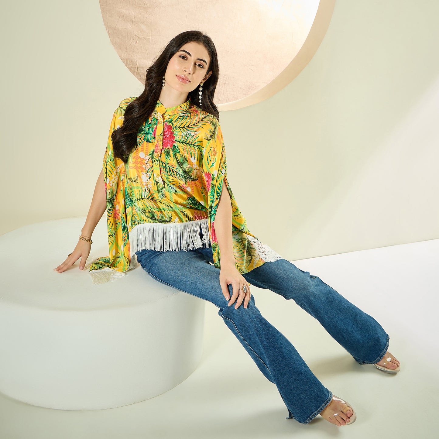 Yellow and Green Jungle Print Kaftan Top