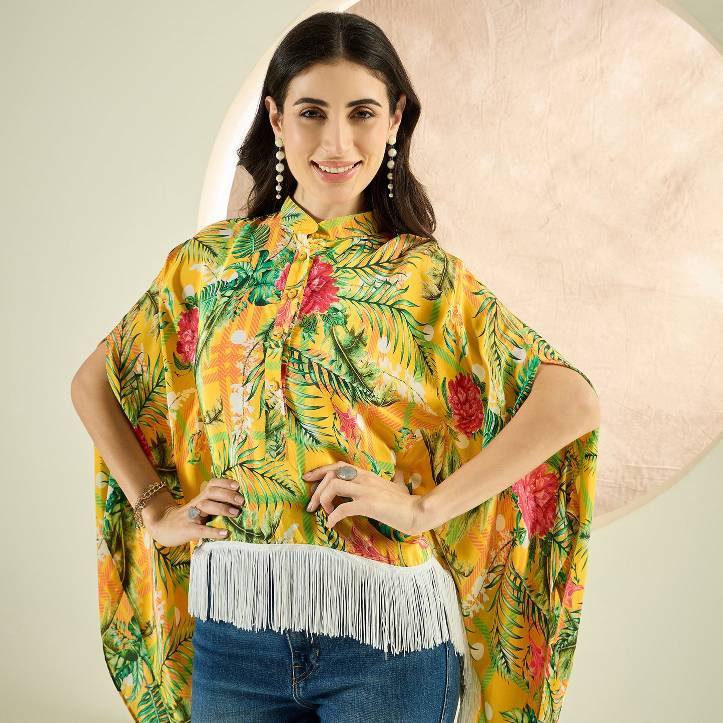 Yellow and Green Jungle Print Kaftan Top