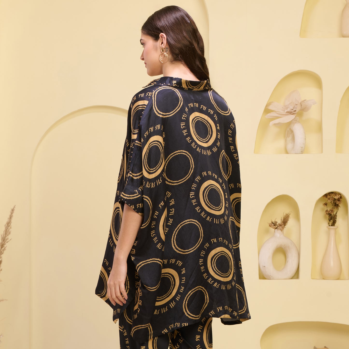 Black and Golden Maa Print Embellished Kaftan Top