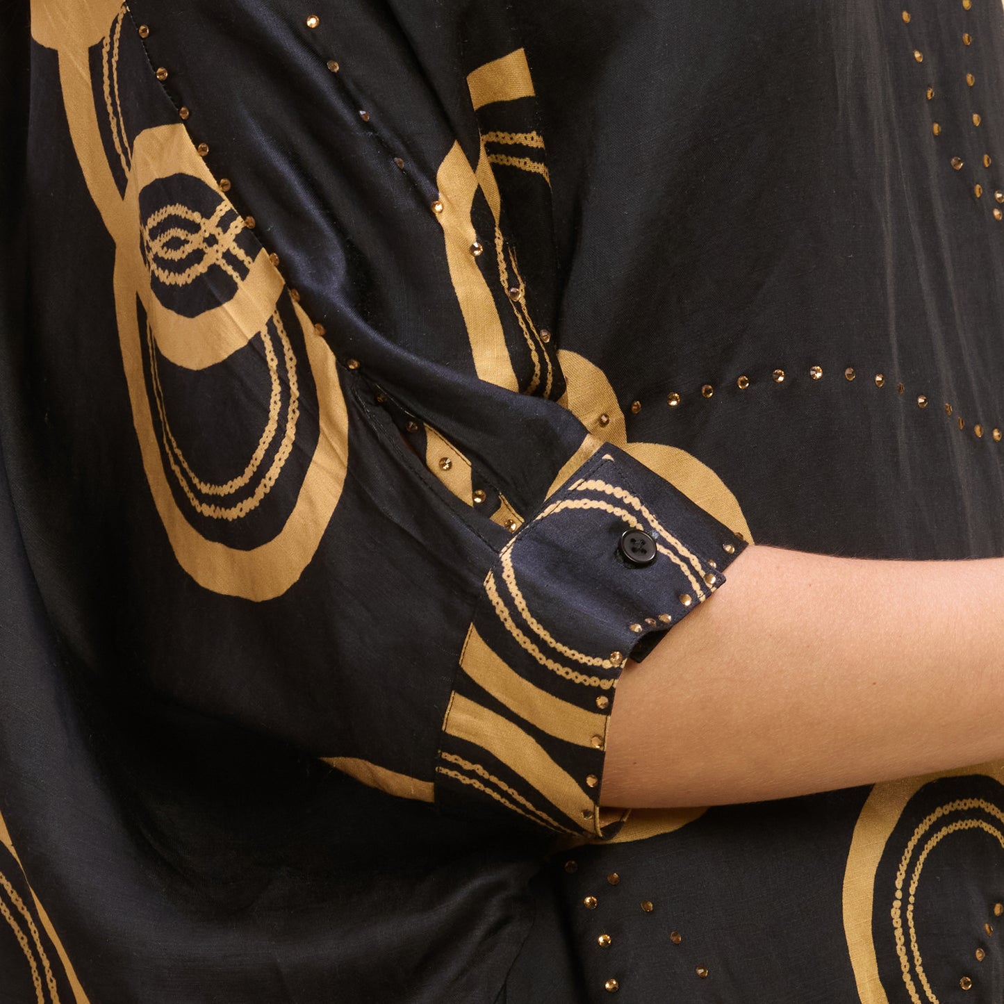 Black and Golden Powerful Print Embellished Kaftan Top