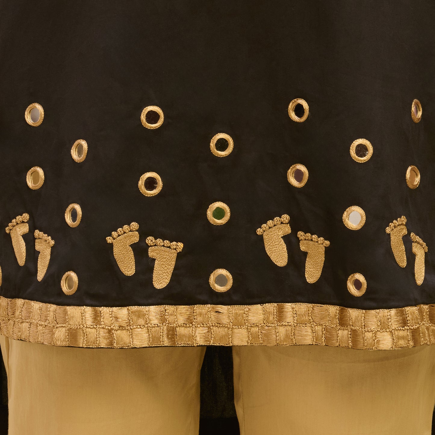 Black and Golden Hand Embroidered High-Low Kurta