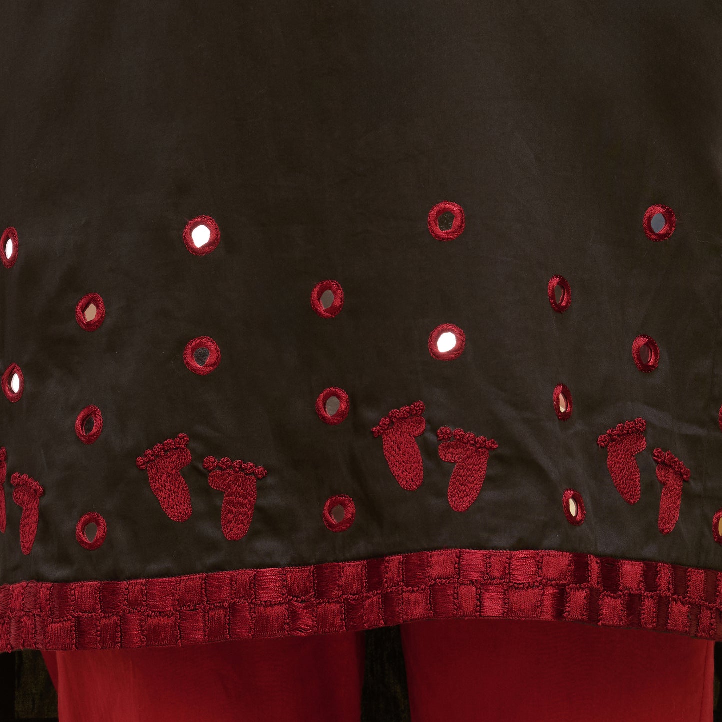 Black and Red Hand Embroidered High-Low Kurta