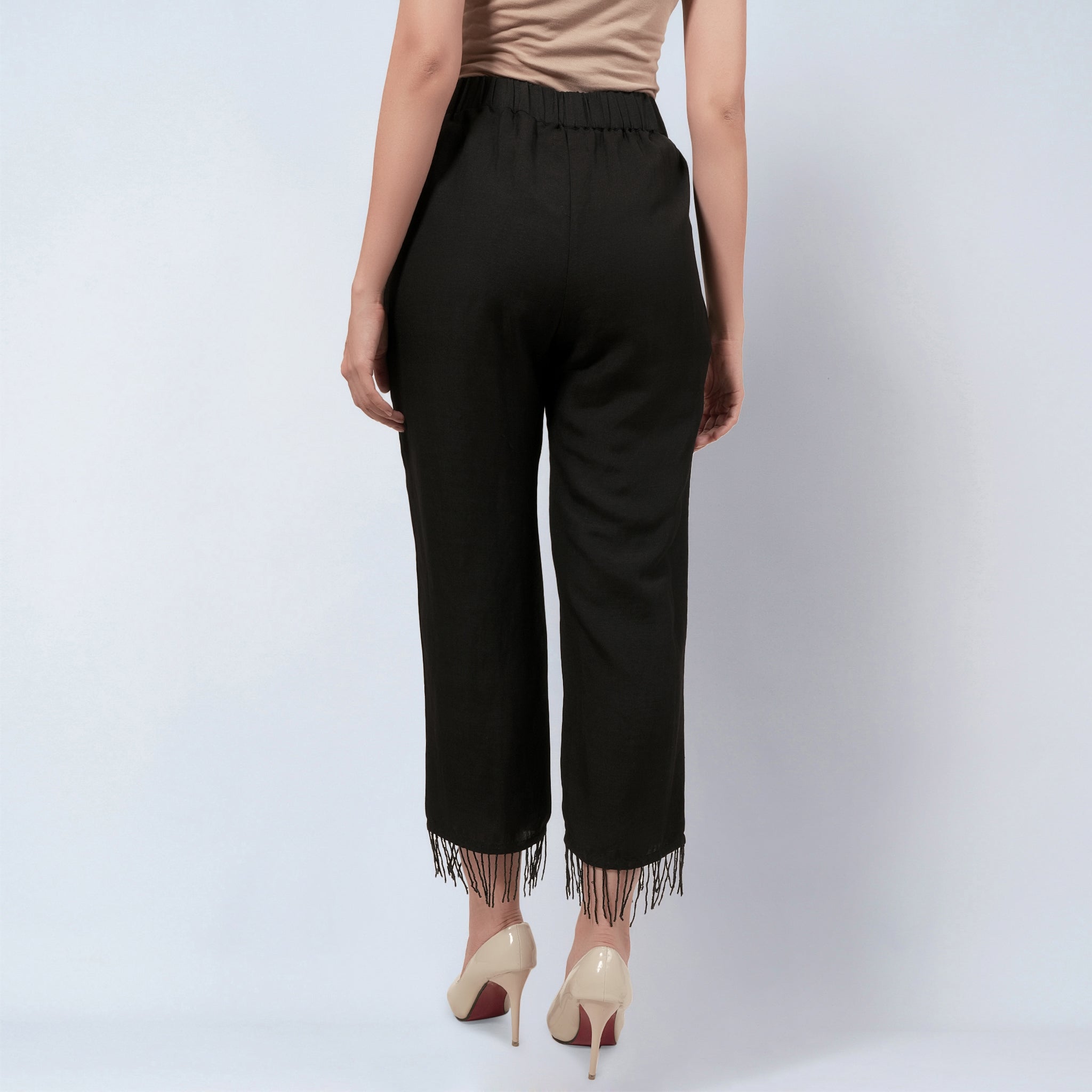 Black Linen Blend Crop Trouser | Evans