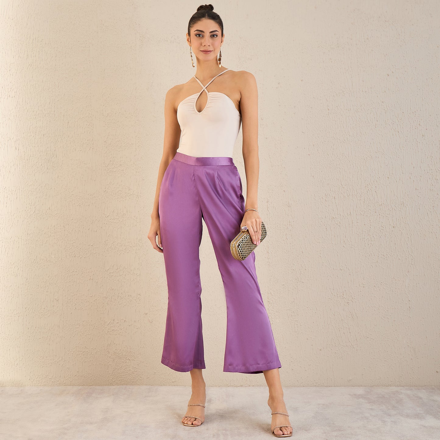 Lilac Bell Bottom Satin Pants