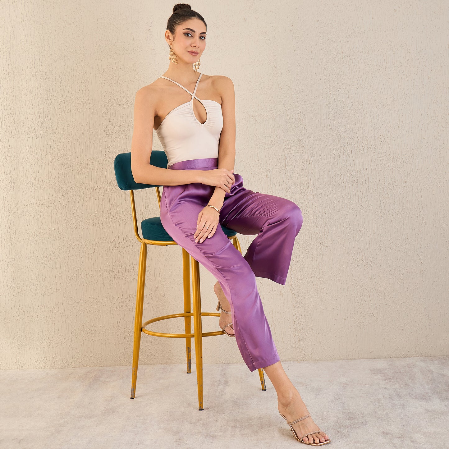 Lilac Bell Bottom Satin Pants