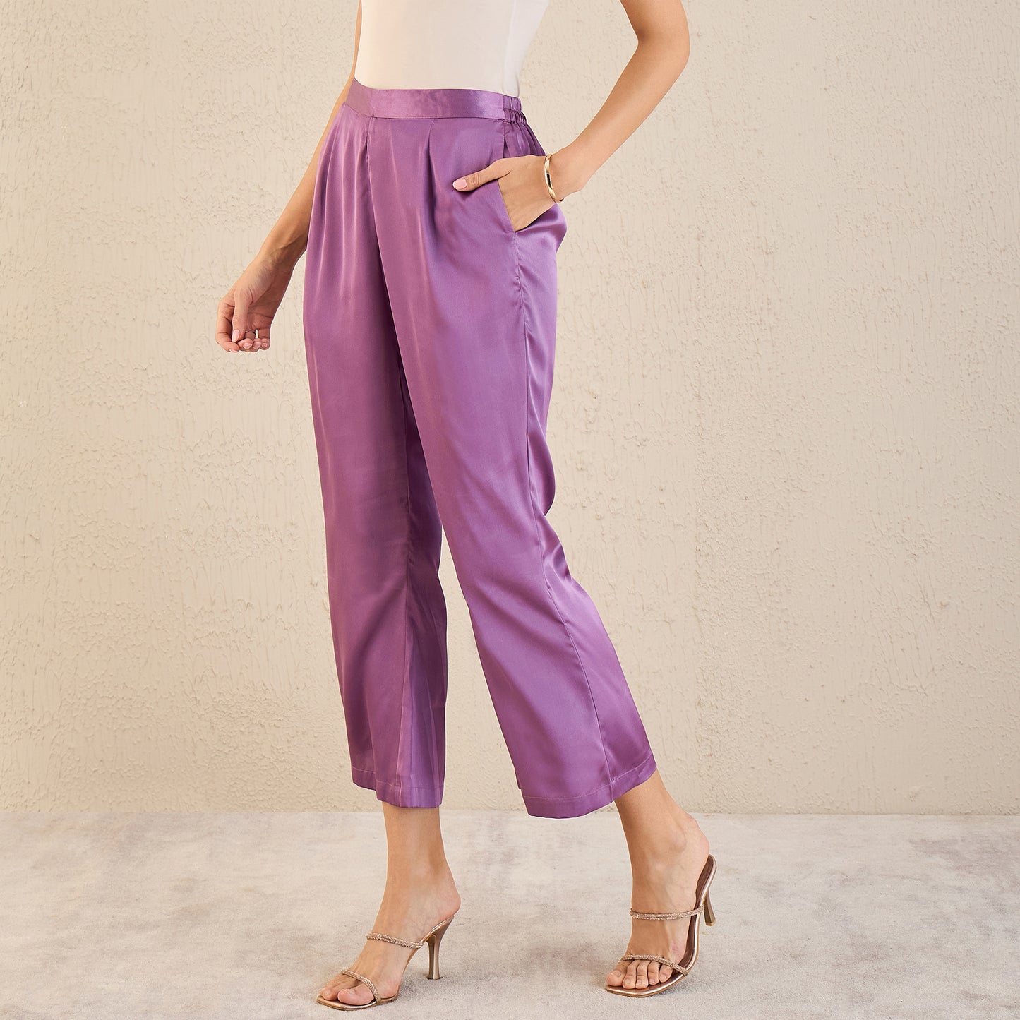 Lilac Bell Bottom Satin Pants