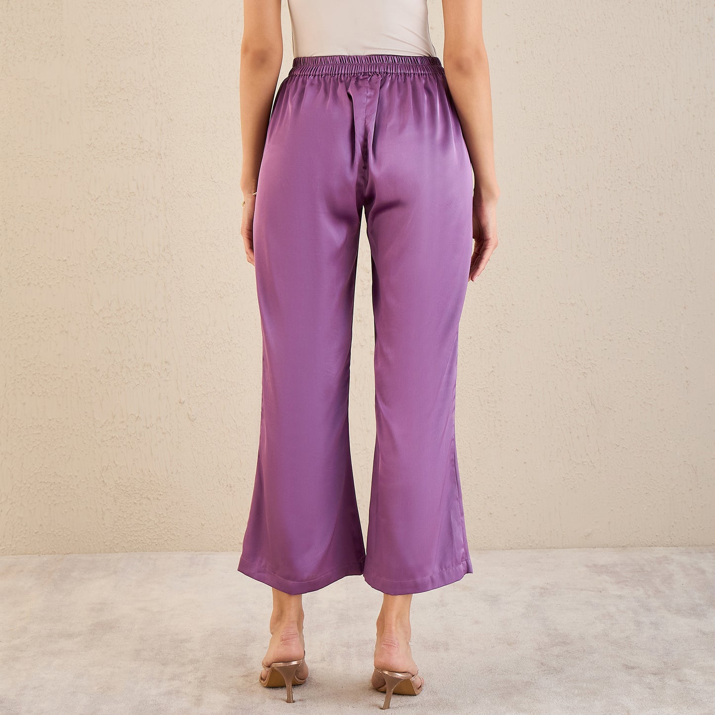 Lilac Bell Bottom Satin Pants