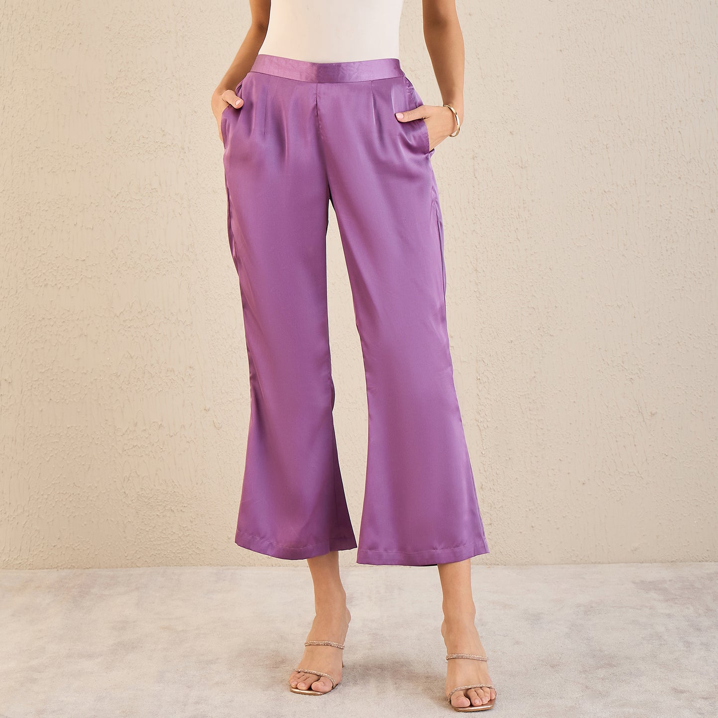 Lilac Bell Bottom Satin Pants