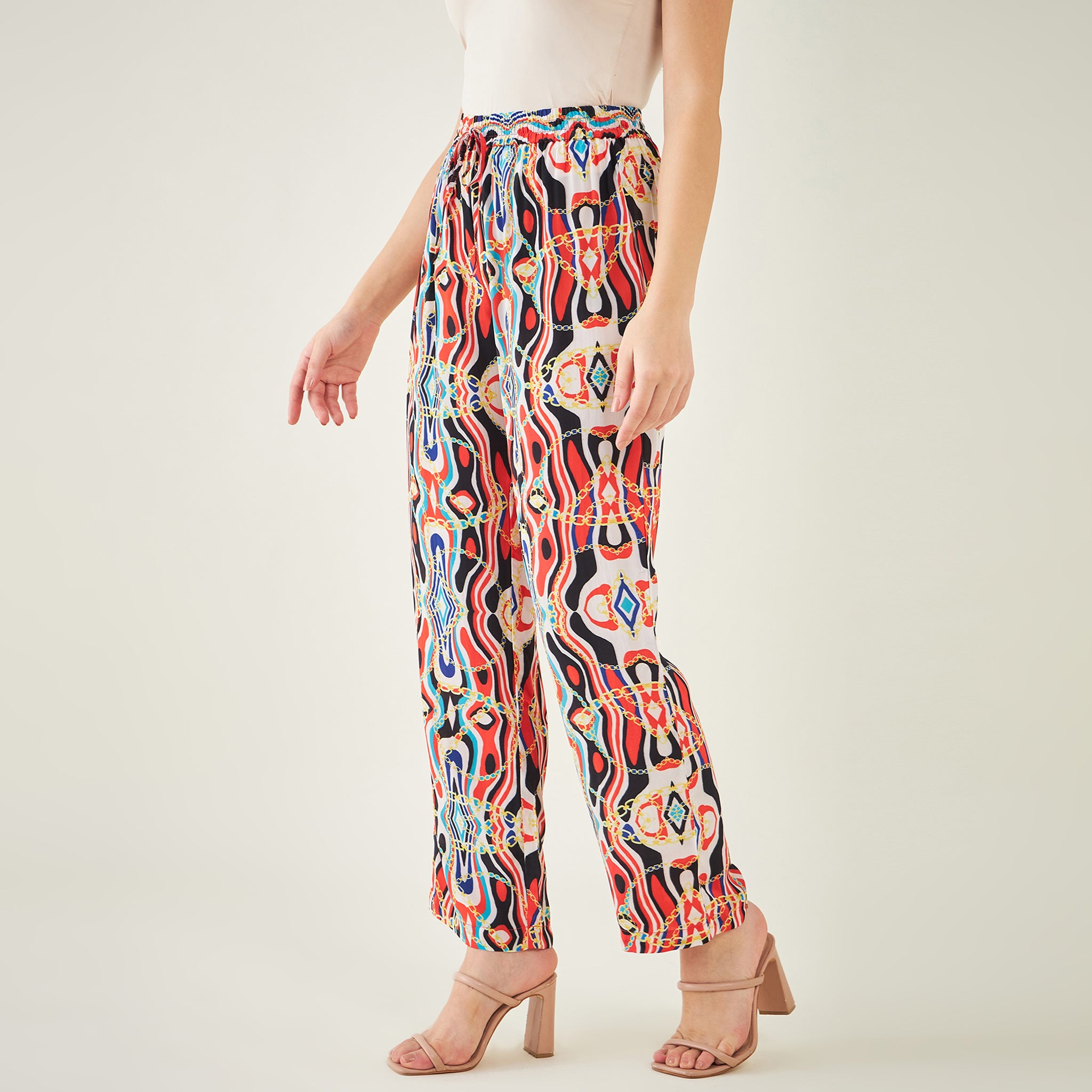 Buy White High Rise Printed Co-Ord Pants For Women Online in India |  VeroModa