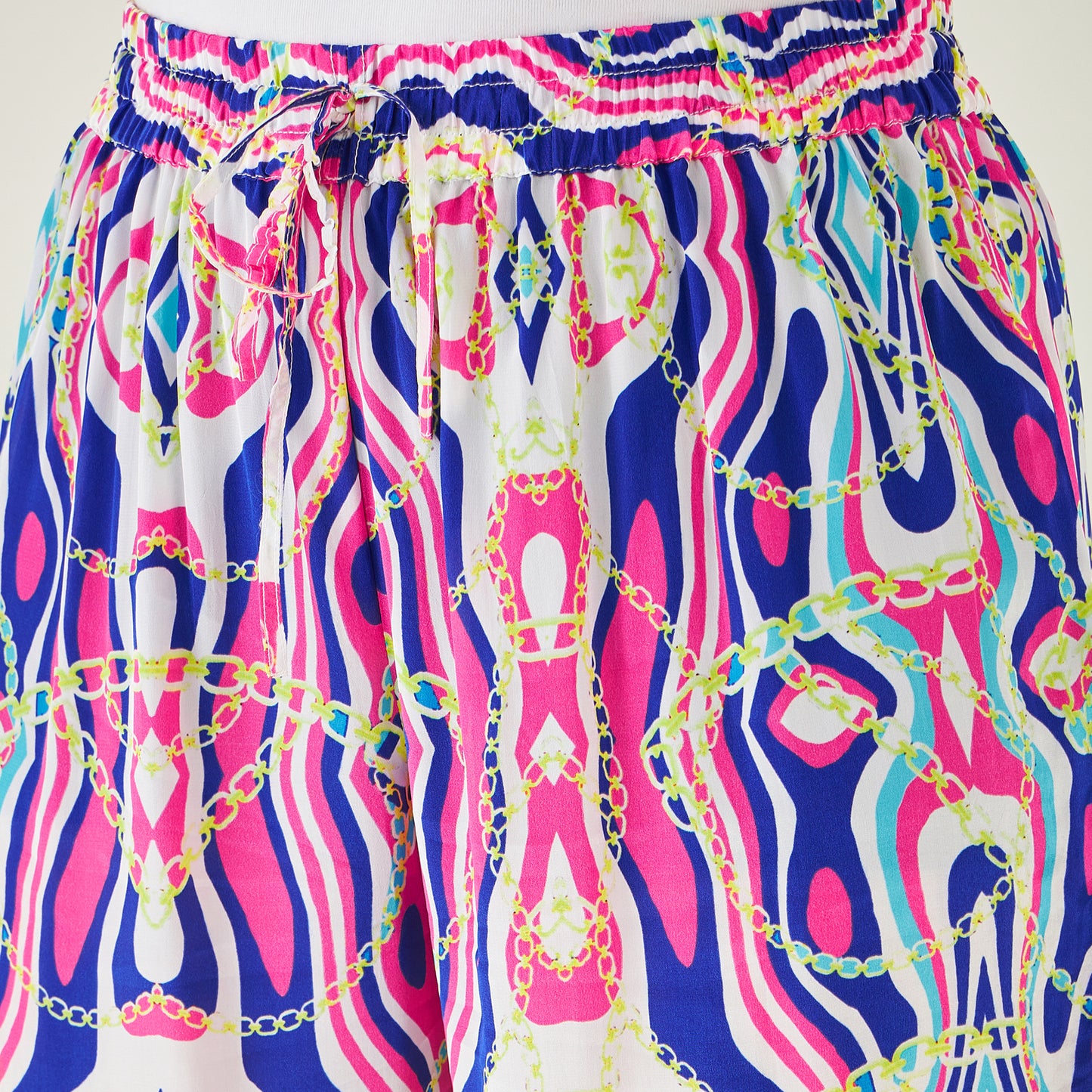 Blue and Pink Marine Wave Print Pants