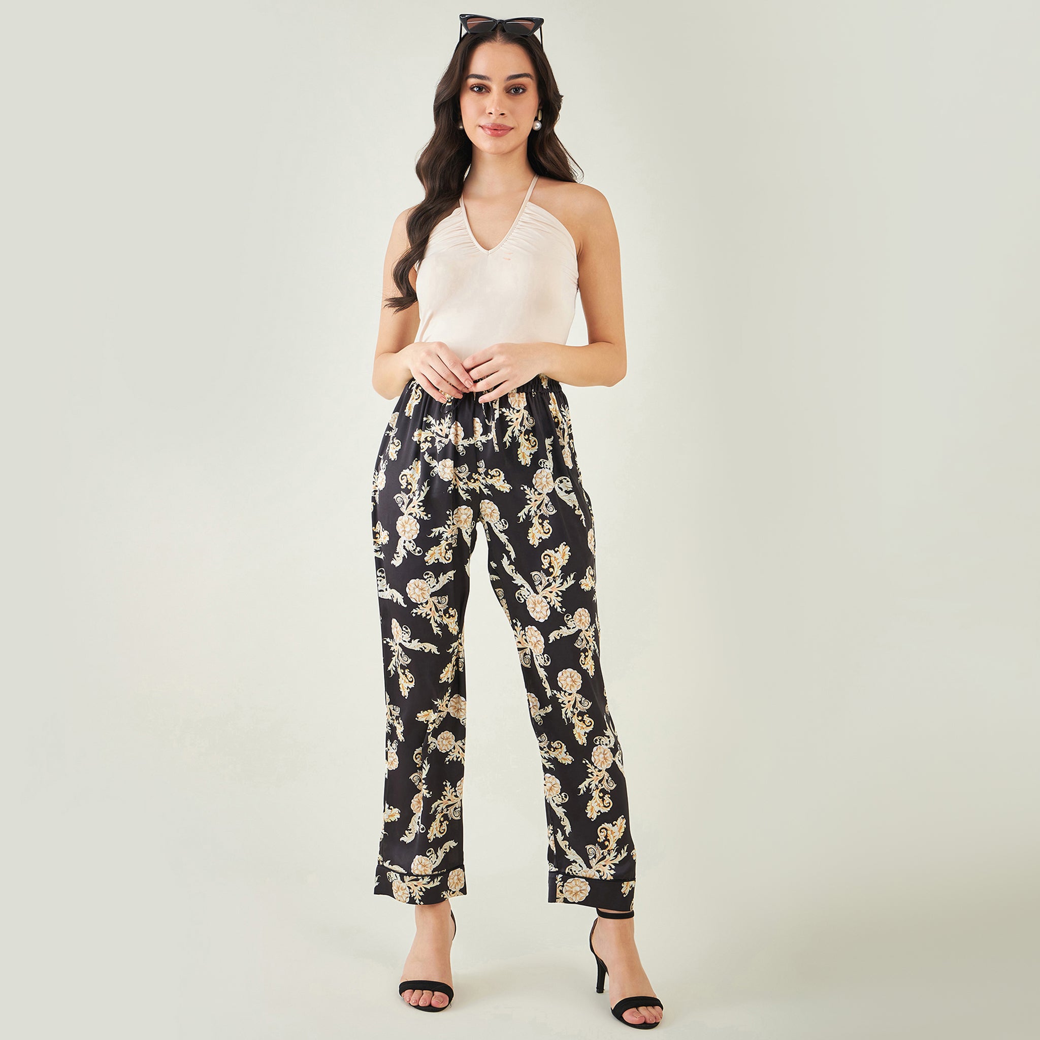 Buy Utsa Blue Floral Printed Mid Rise Palazzos from Westside