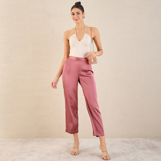 Old Rose Satin Straight Pants