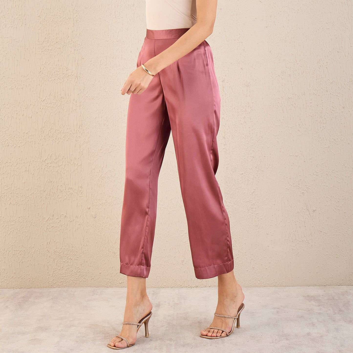 Old Rose Satin Straight Pants