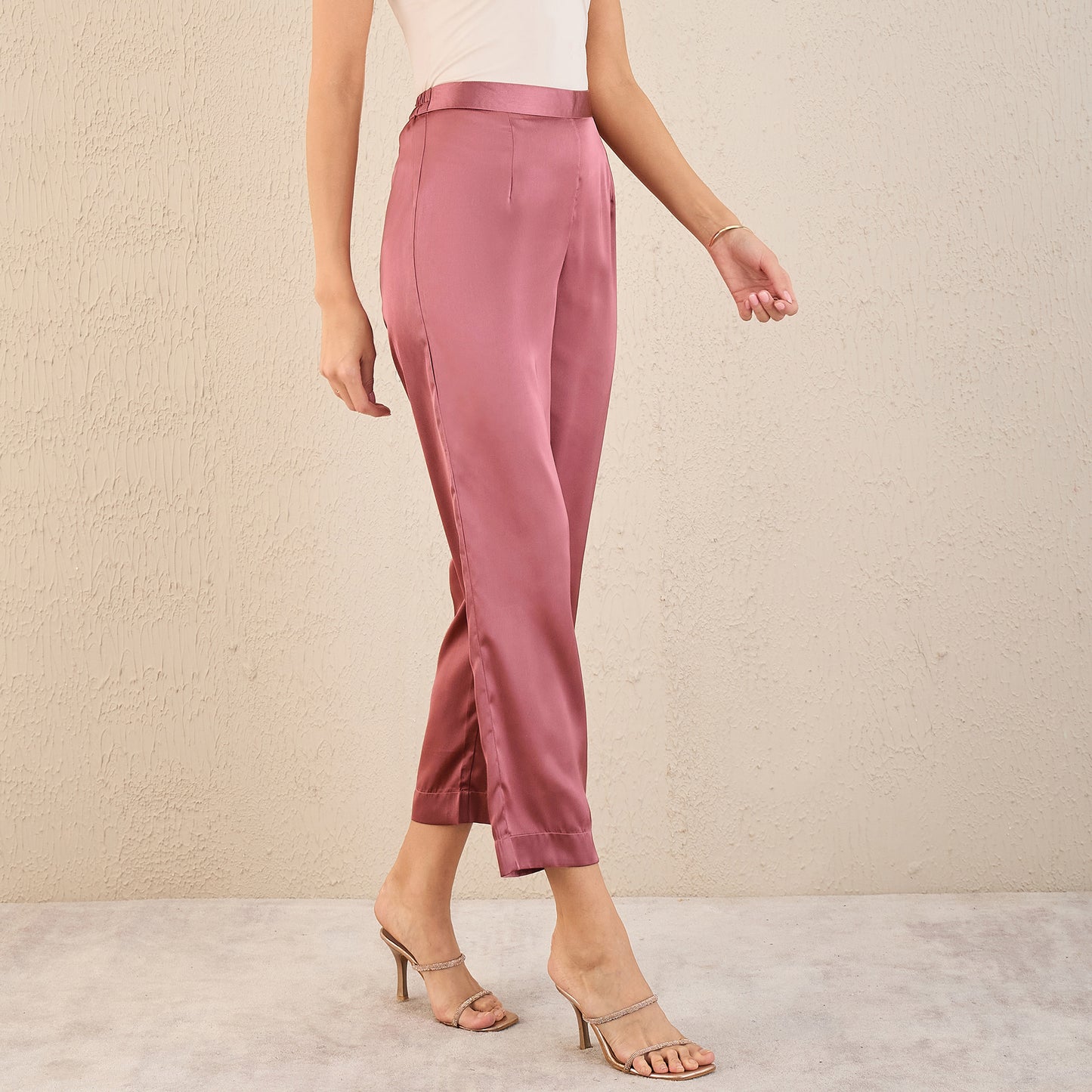 Old Rose Satin Straight Pants